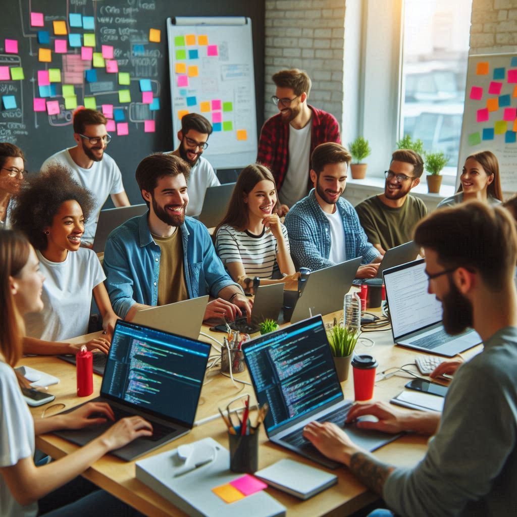 Imagen de un equipo de desarrolladores generada con IA